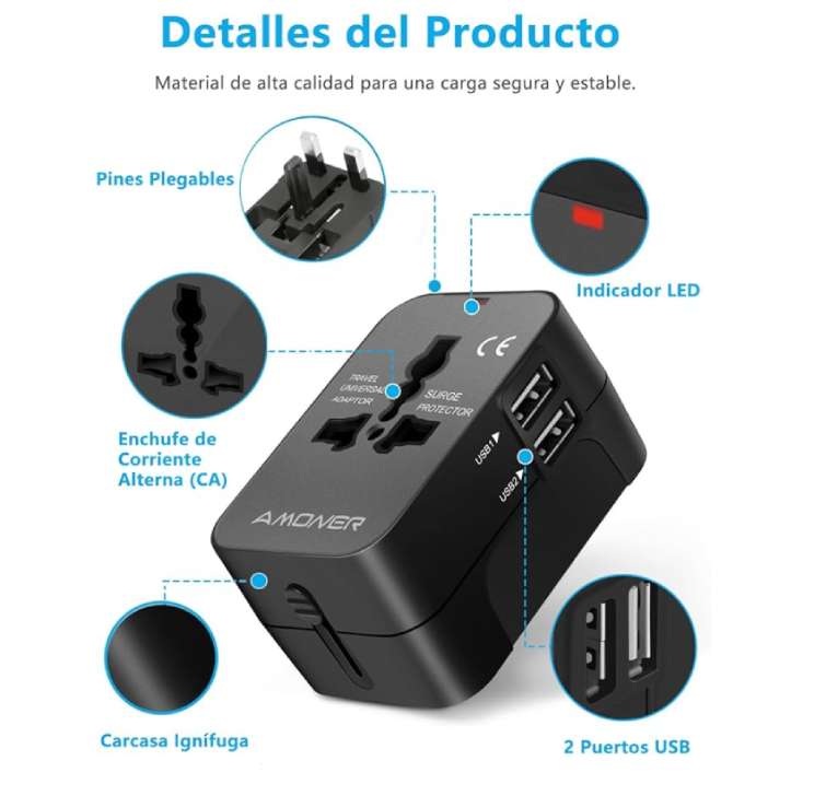 Amoner Adaptador Enchufe De Viaje Universal